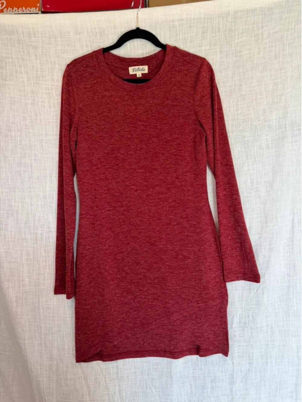 VICI Listicle Burgundy Wine Long Sleeve Tulip Hem Midi Dress Womens L